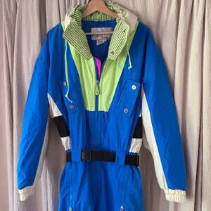 Vintage 80s 90s Profile Ski One Piece Snowsuit Neon Blue Men's M